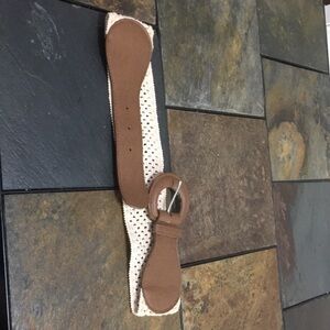 Brown stretch belt 3 inches wide, with macramé trim, W – 23 to 25 inch waist